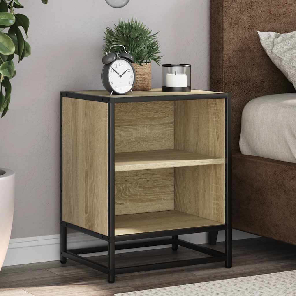 vidaXL Nachtkastjes 2 st 40x31x50 cm bewerkt hout&metaal gerookt eiken - Aashly