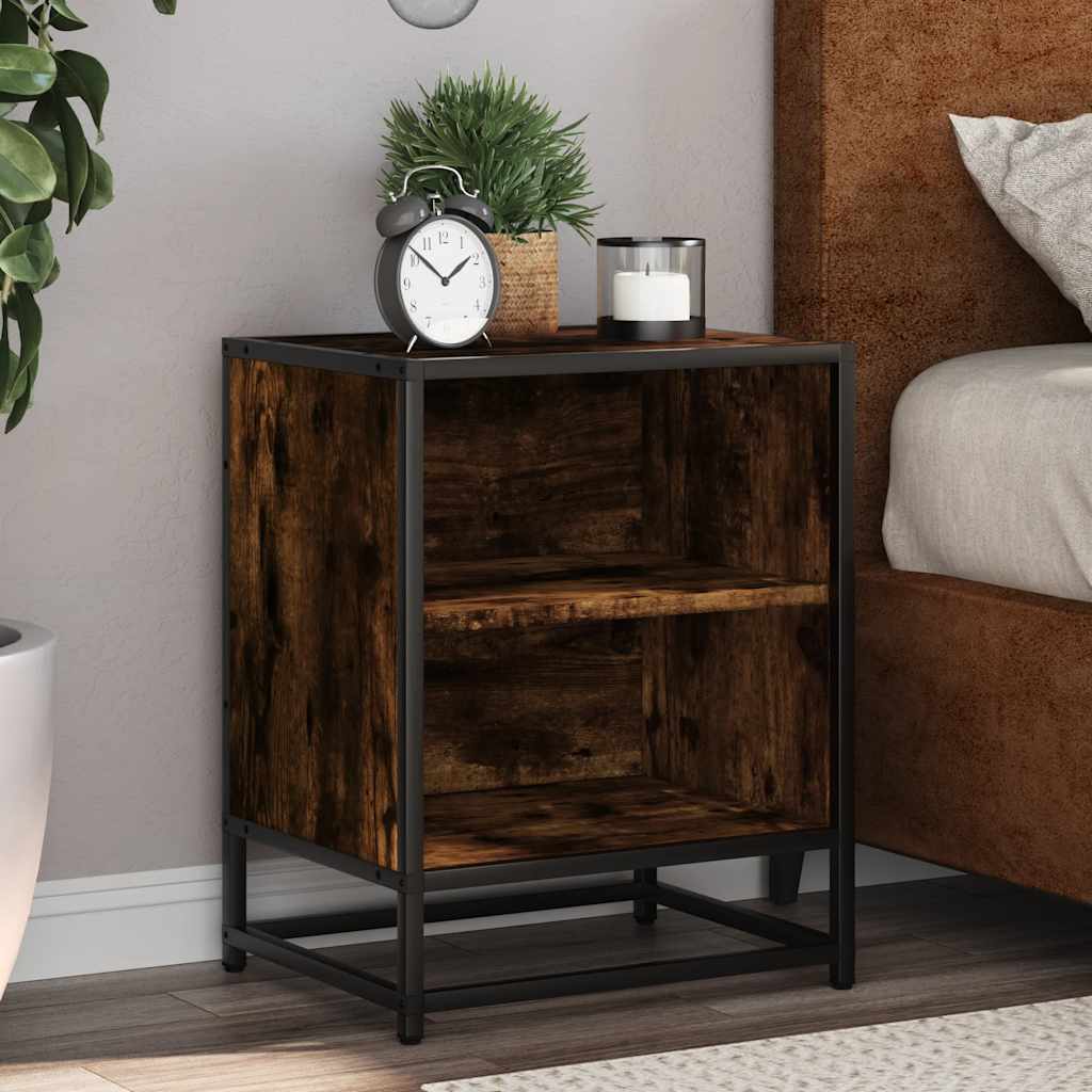 vidaXL Nachtkastjes 2 st 40x31x50 cm bewerkt hout&metaal gerookt eiken - Aashly