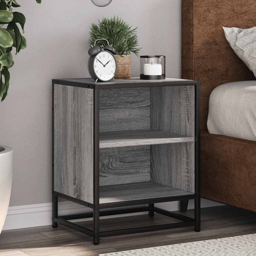 vidaXL Nachtkastjes 2 st 40x31x50 cm bewerkt hout&metaal gerookt eiken - Aashly