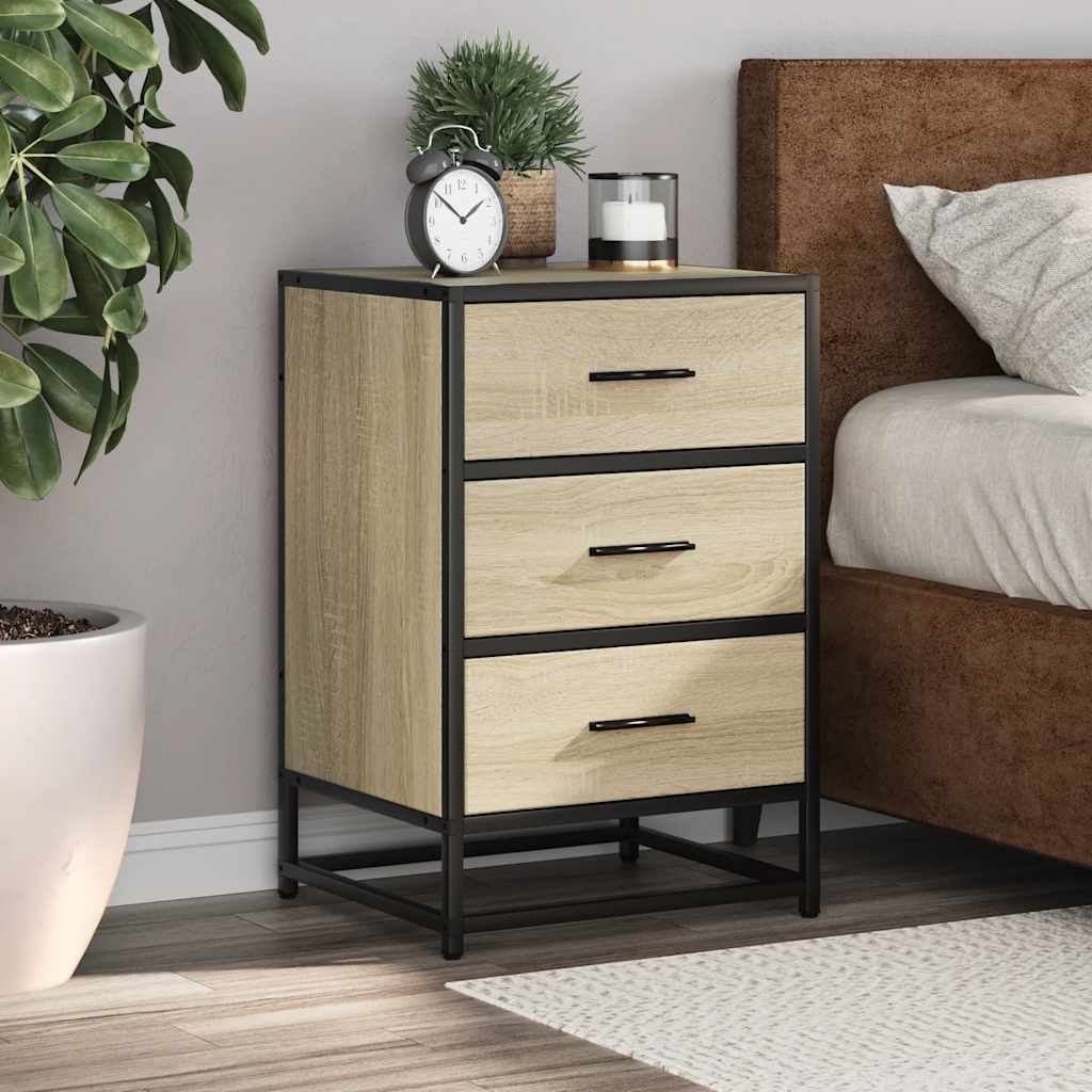 vidaXL Nachtkastje 40x34,5x60 cm bewerkt hout en metaal zwart - Aashly