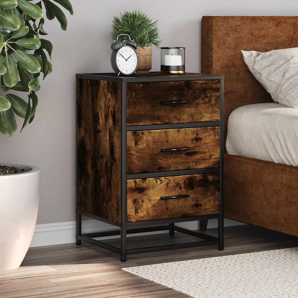vidaXL Nachtkastje 40x34,5x60 cm bewerkt hout en metaal zwart - Aashly