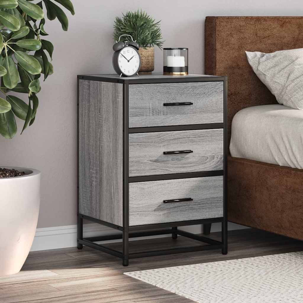 vidaXL Nachtkastje 40x34,5x60 cm bewerkt hout en metaal zwart - Aashly