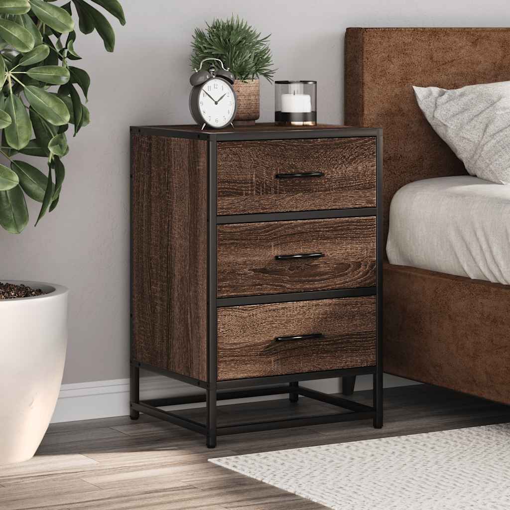 vidaXL Nachtkastje 40x34,5x60 cm bewerkt hout en metaal zwart - Aashly