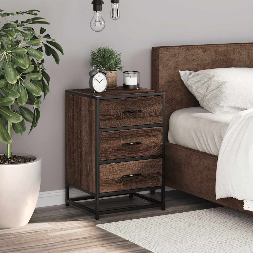 vidaXL Nachtkastje 40x34,5x60 cm bewerkt hout en metaal zwart - Aashly