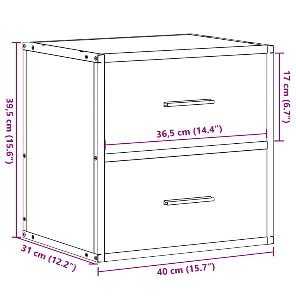 vidaXL Nachtkastjes 2st wandgemonteerd 40x31x39,5cm grijs sonoma eiken - Aashly