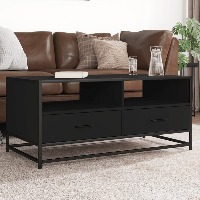 vidaXL Salontafel 100x50x45 cm bewerkt hout en metaal gerookt eiken - Aashly
