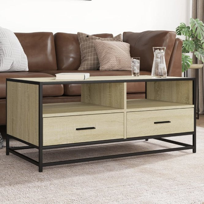 vidaXL Salontafel 100x50x45 cm bewerkt hout en metaal gerookt eiken - Aashly