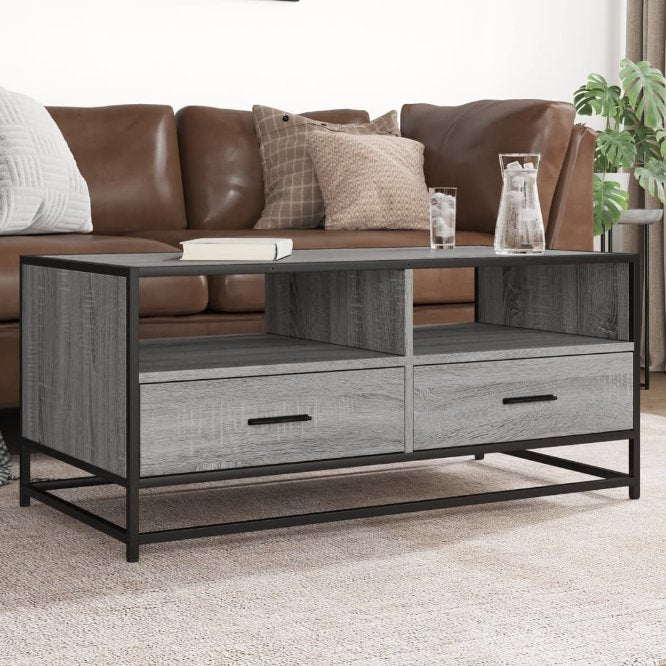 vidaXL Salontafel 100x50x45 cm bewerkt hout en metaal gerookt eiken - Aashly