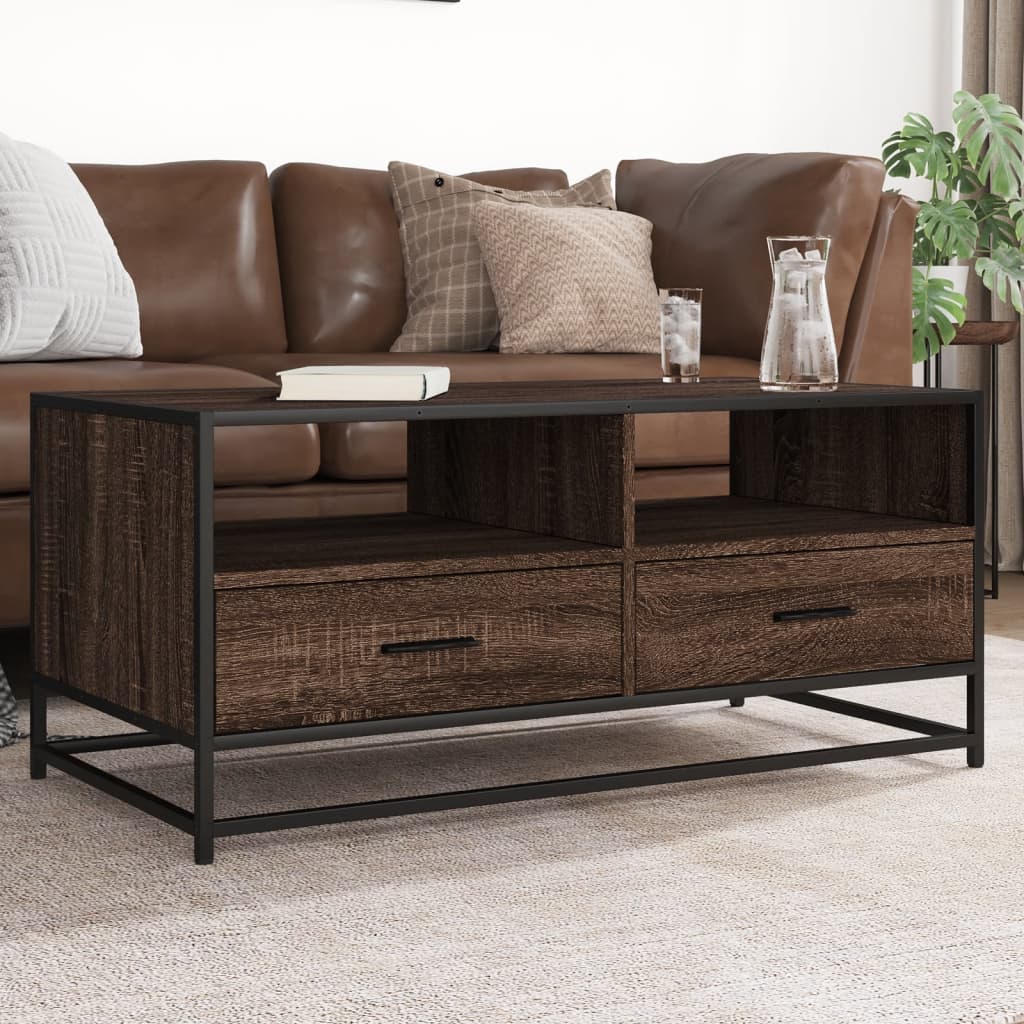 vidaXL Salontafel 100x50x45 cm bewerkt hout en metaal gerookt eiken - Aashly