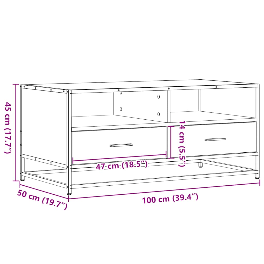 vidaXL Salontafel 100x50x45 cm bewerkt hout en metaal gerookt eiken - Aashly