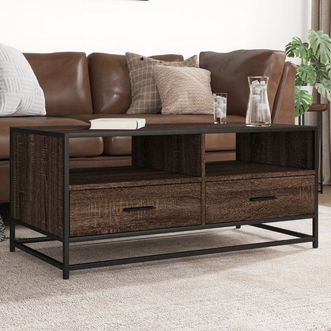 vidaXL Salontafel 100x50x45 cm bewerkt hout en metaal gerookt eiken - Aashly