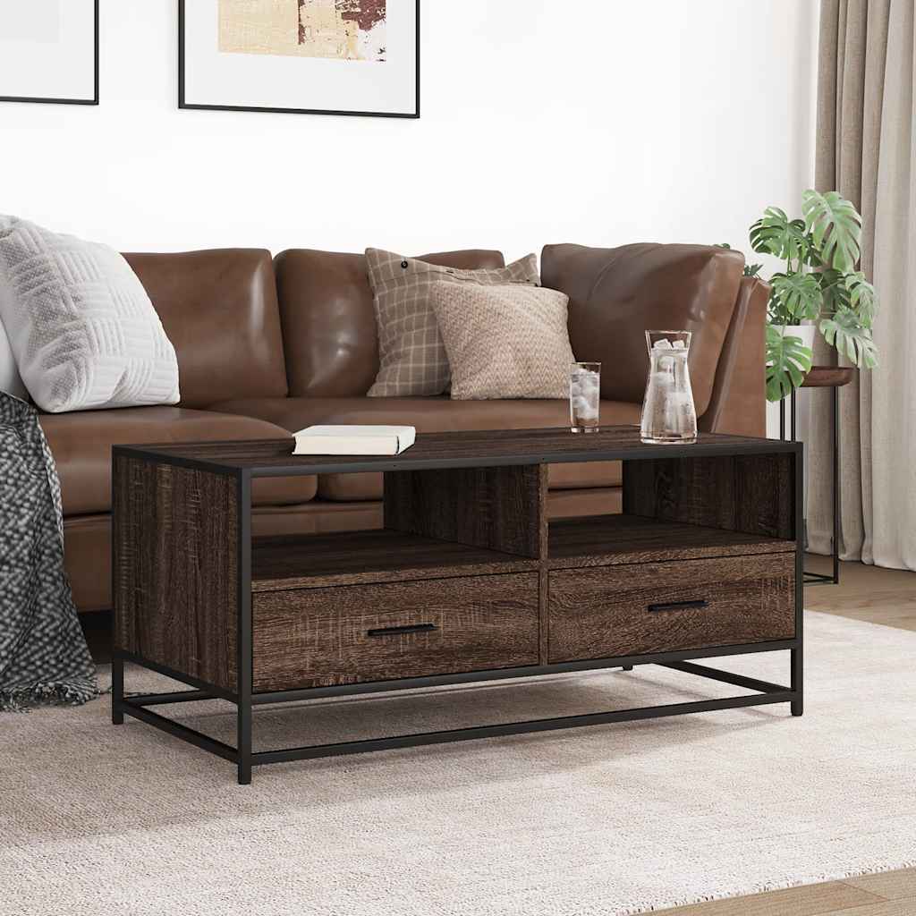 vidaXL Salontafel 100x50x45 cm bewerkt hout en metaal gerookt eiken - Aashly