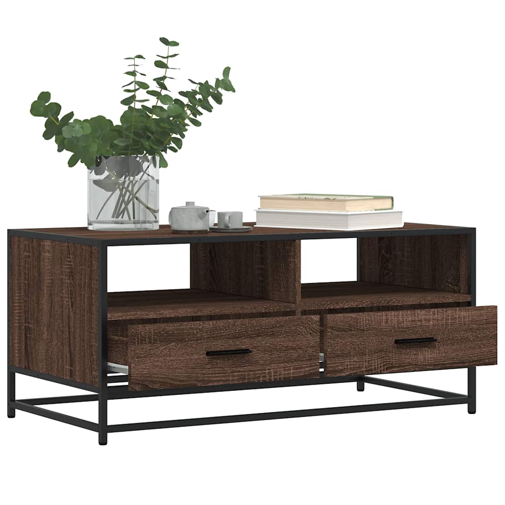 vidaXL Salontafel 100x50x45 cm bewerkt hout en metaal gerookt eiken - Aashly