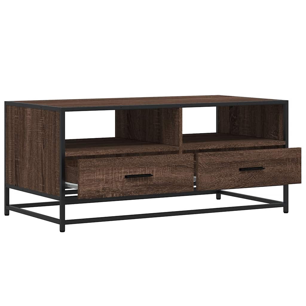vidaXL Salontafel 100x50x45 cm bewerkt hout en metaal gerookt eiken - Aashly