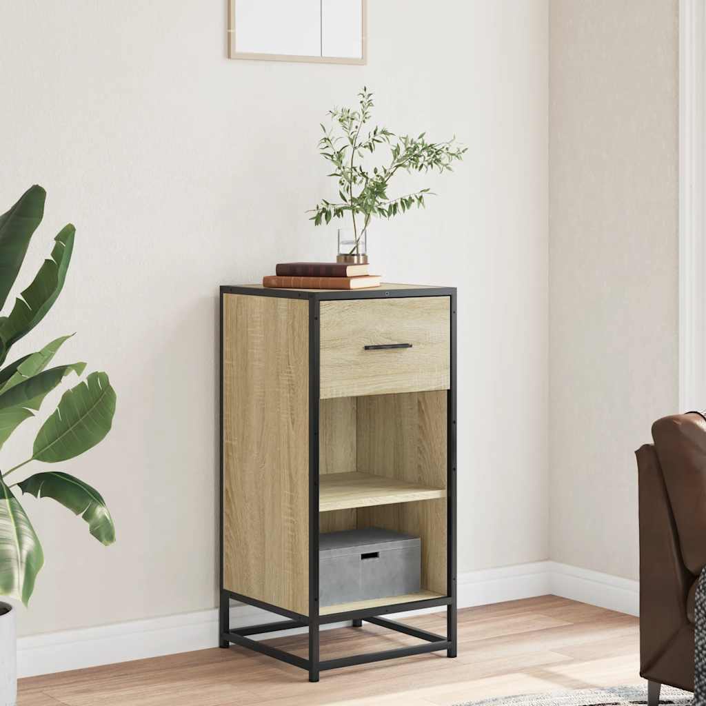 vidaXL Dressoir 35,5x35x76 cm bewerkt hout en metaal bruin eikenkleur - Aashly