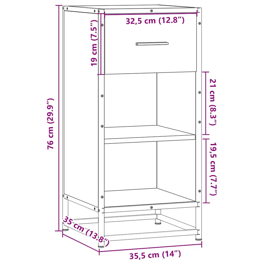 vidaXL Dressoir 35,5x35x76 cm bewerkt hout en metaal bruin eikenkleur - Aashly