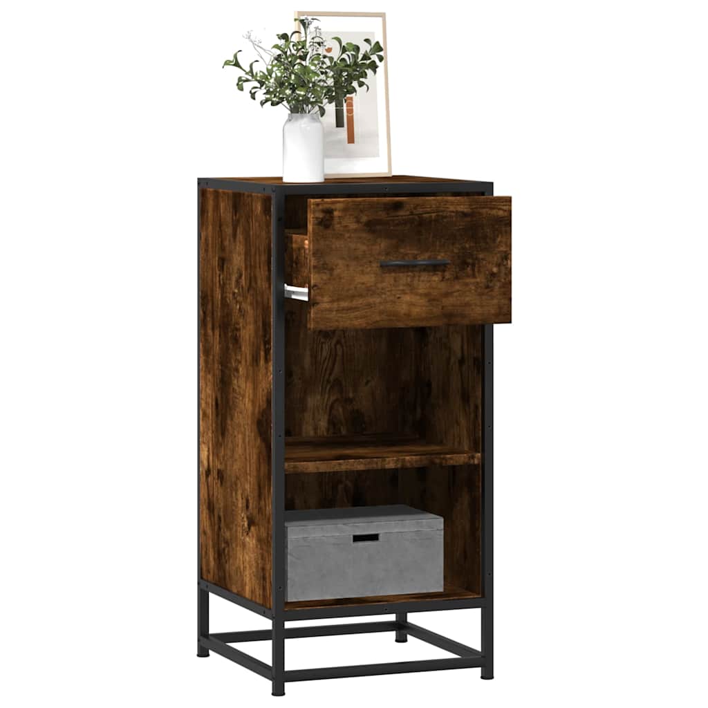 vidaXL Dressoir 35,5x35x76 cm bewerkt hout en metaal bruin eikenkleur - Aashly