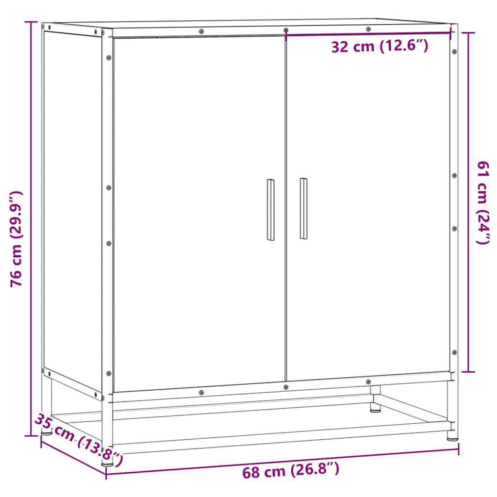vidaXL Dressoir 68x35x76 cm bewerkt hout en metaal zwart - Aashly
