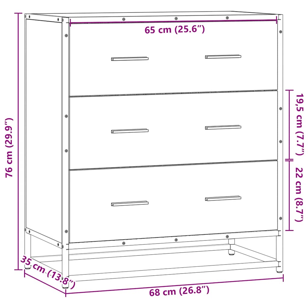 vidaXL Dressoir 68x35x76 cm bewerkt hout en metaal sonoma eikenkleur - Aashly