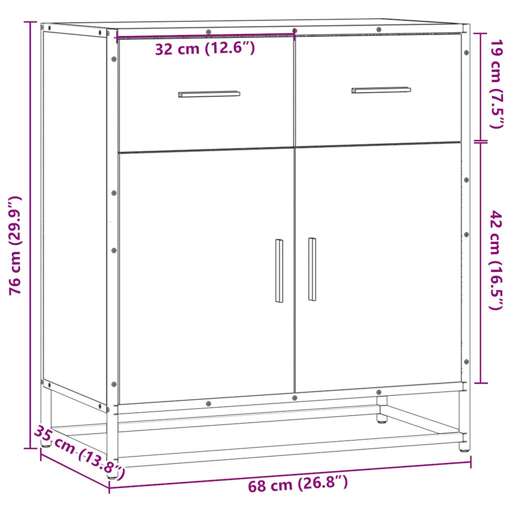 vidaXL Dressoir 68x35x76 cm bewerkt hout zwart - Aashly