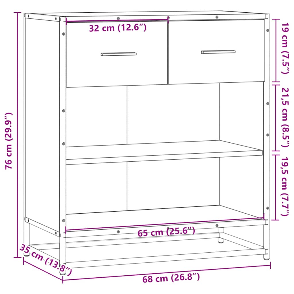vidaXL Dressoir 68x35x76 cm bewerkt hout sonoma eikenkleurig - Aashly