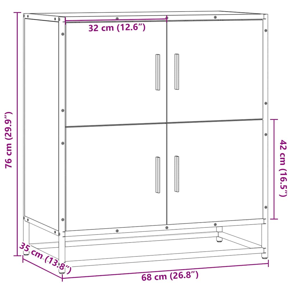 vidaXL Dressoir 68x35x76 cm bewerkt hout gerookt eikenkleurig - Aashly