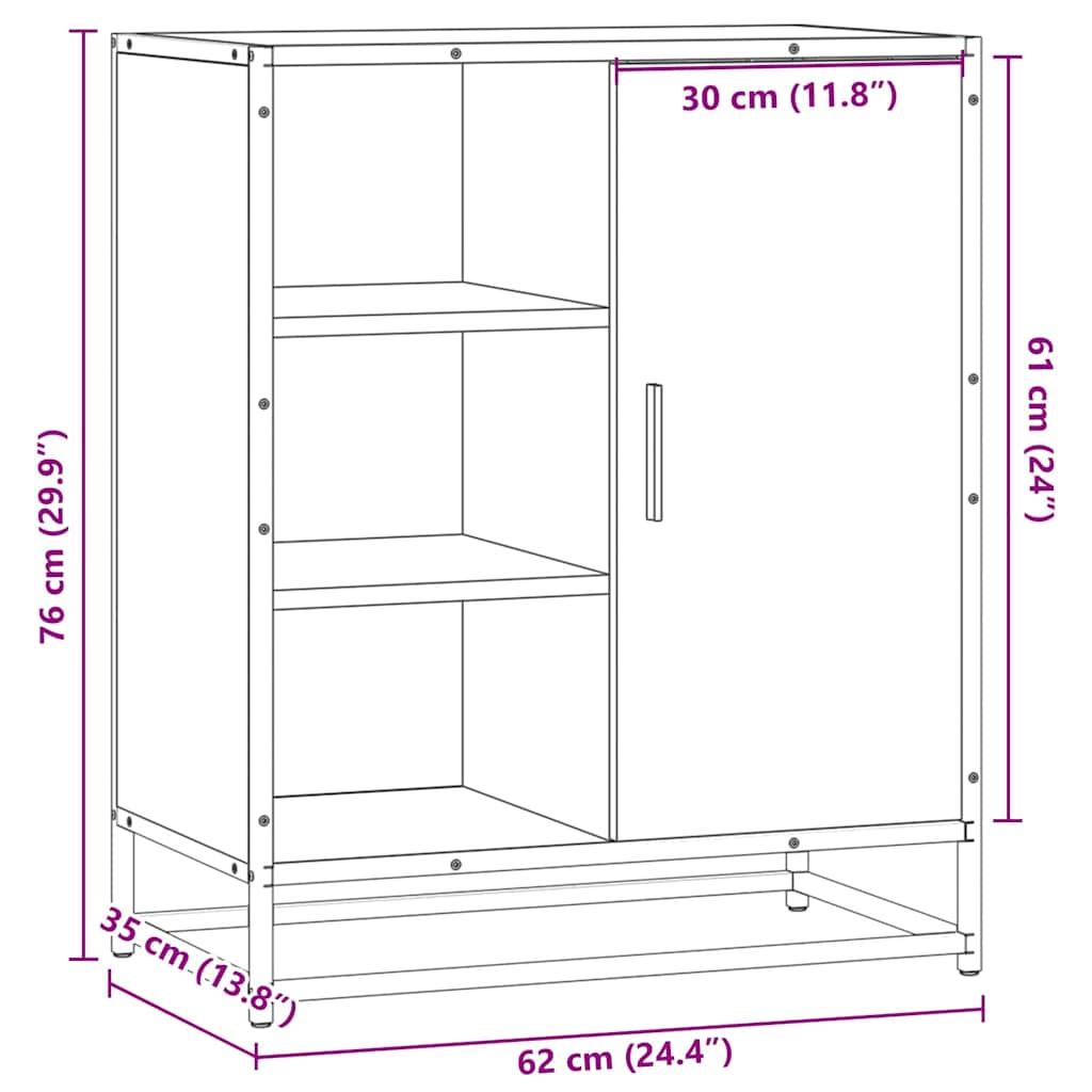 vidaXL Dressoir 62x35x76 cm bewerkt hout bruin eikenkleur - Aashly