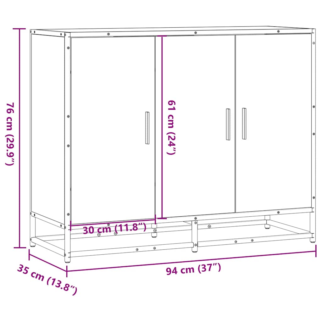 vidaXL Dressoir 94x35x76 cm bewerkt hout gerookt eikenkleurig - Aashly
