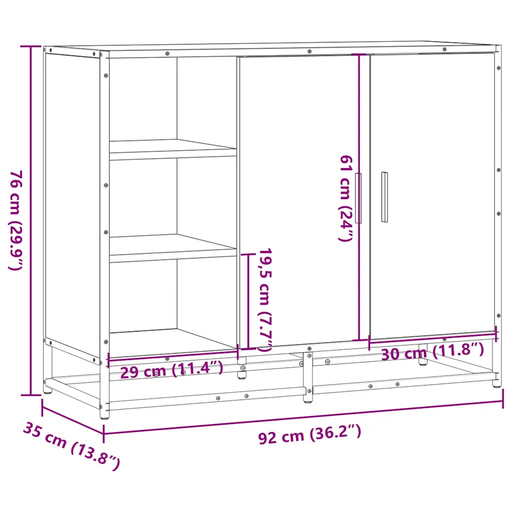 vidaXL Dressoir 92x35x76 cm bewerkt hout zwart - Aashly
