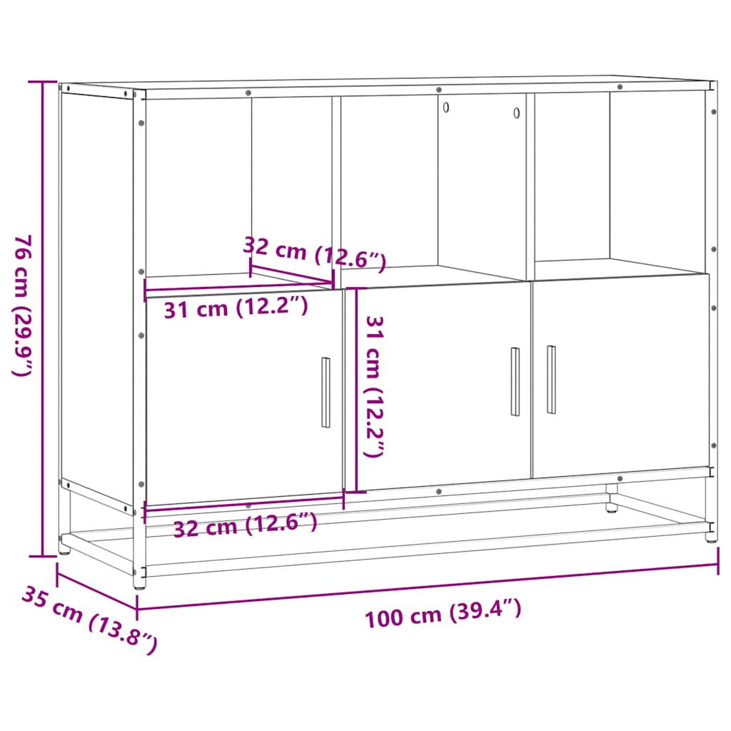 vidaXL Dressoir 100x35x76 cm bewerkt hout gerookt eikenkleurig - Aashly