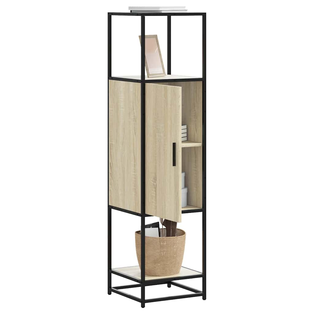 vidaXL Hoge kast 35,5x35x139 cm bewerkt hout en metaal bruin eiken - Aashly