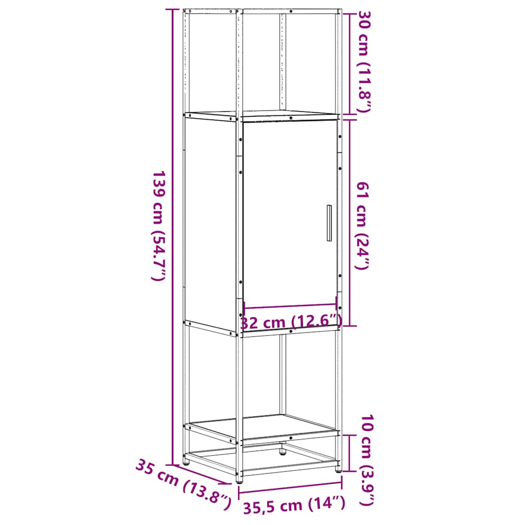 vidaXL Hoge kast 35,5x35x139 cm bewerkt hout en metaal bruin eiken - Aashly