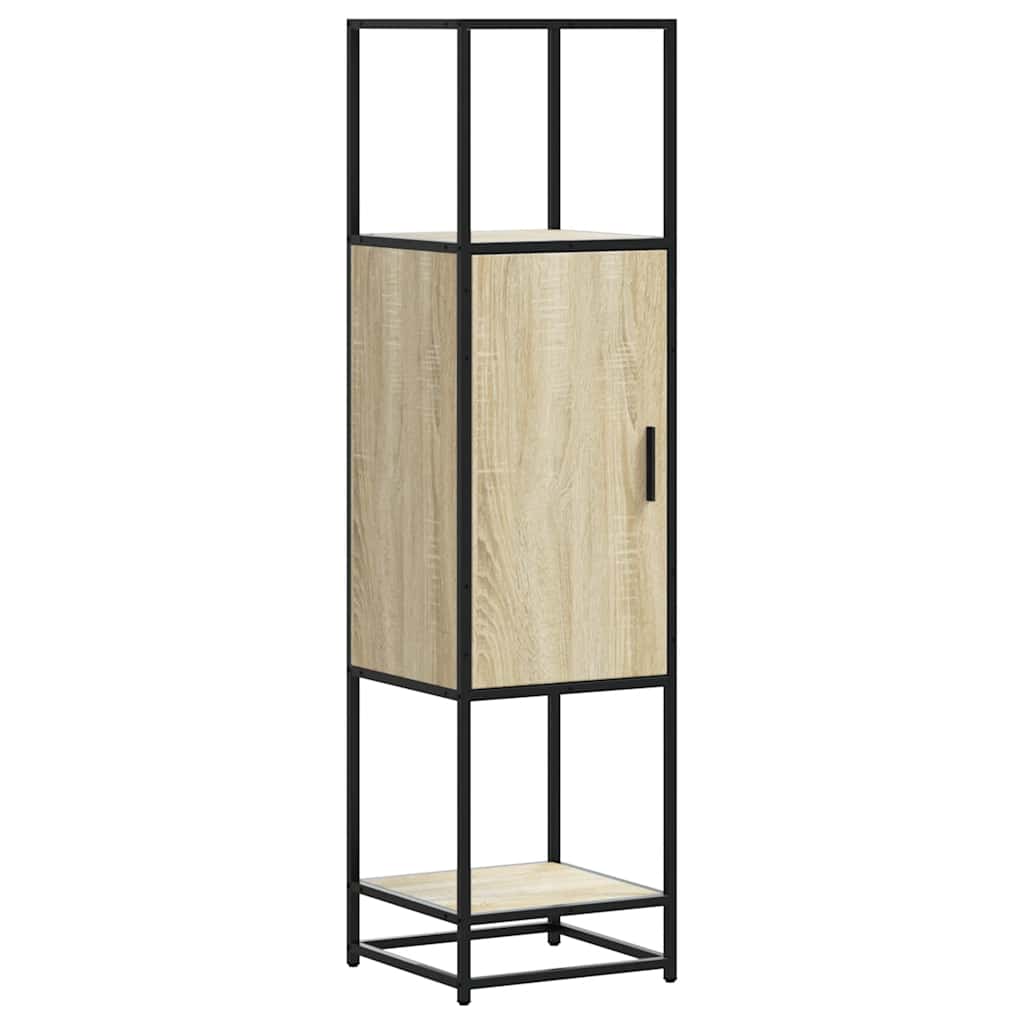 vidaXL Hoge kast 35,5x35x139 cm bewerkt hout en metaal bruin eiken - Aashly