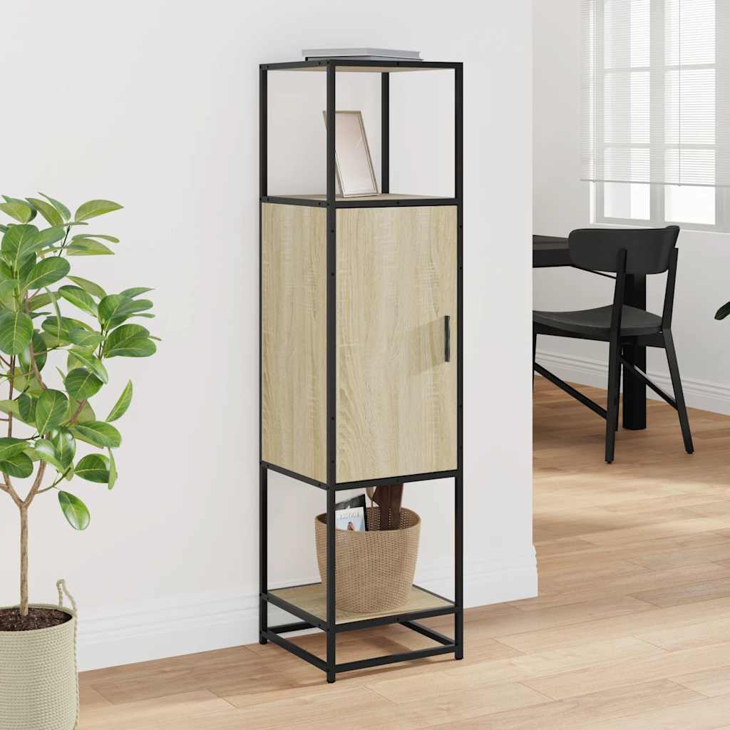 vidaXL Hoge kast 35,5x35x139 cm bewerkt hout en metaal bruin eiken - Aashly