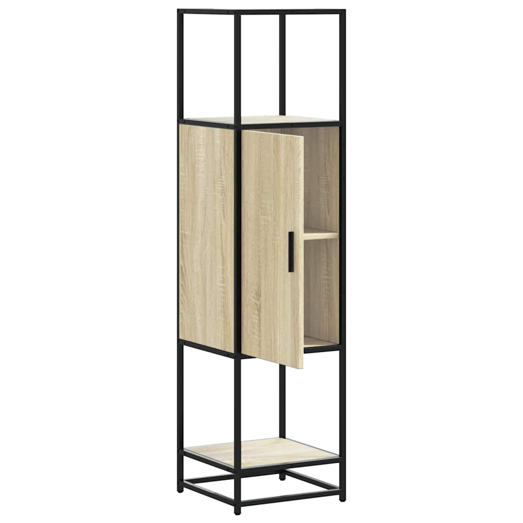 vidaXL Hoge kast 35,5x35x139 cm bewerkt hout en metaal bruin eiken - Aashly
