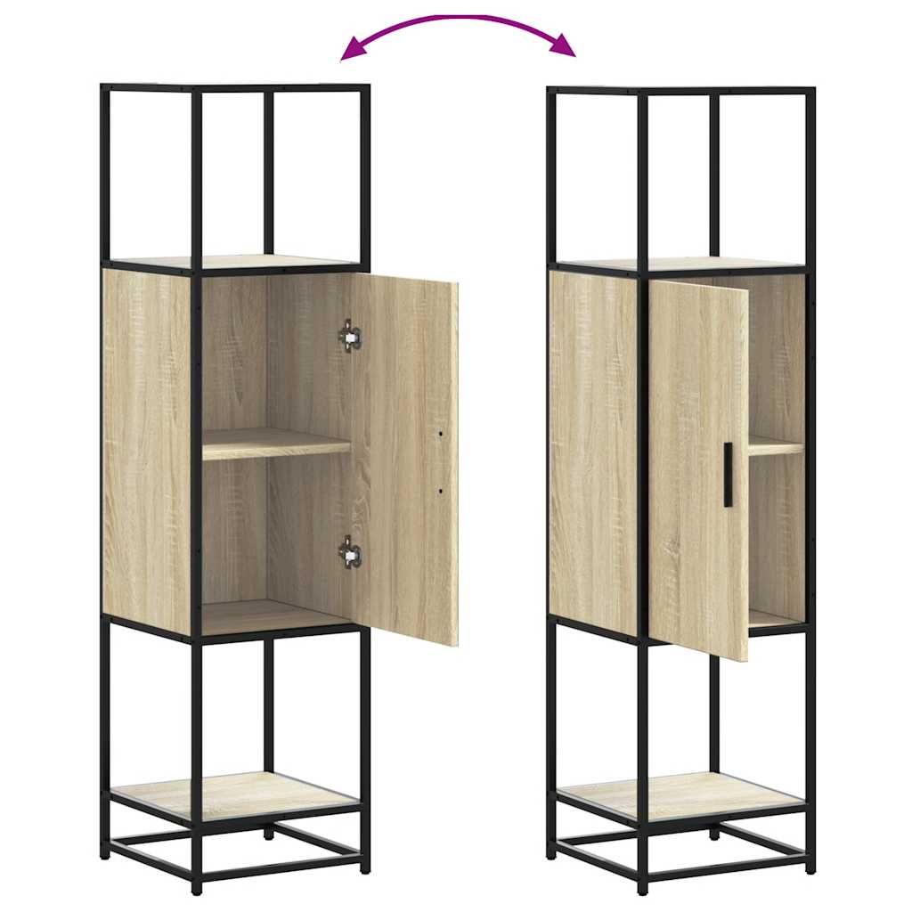 vidaXL Hoge kast 35,5x35x139 cm bewerkt hout en metaal bruin eiken - Aashly