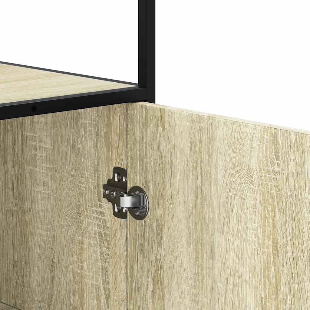 vidaXL Hoge kast 35,5x35x139 cm bewerkt hout en metaal bruin eiken - Aashly