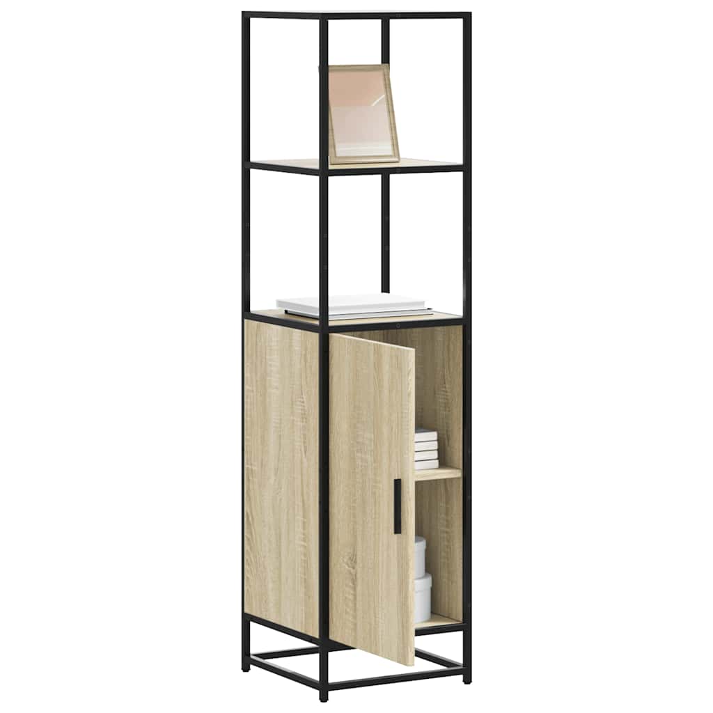 vidaXL Hoge kast 35,5x35x139 cm bewerkt hout en metaal gerookt eiken - Aashly