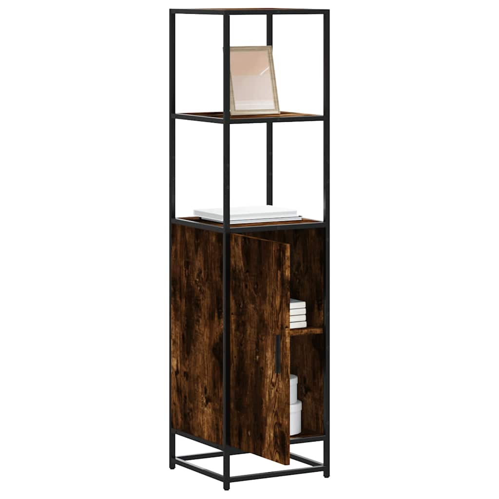 vidaXL Hoge kast 35,5x35x139 cm bewerkt hout en metaal gerookt eiken - Aashly