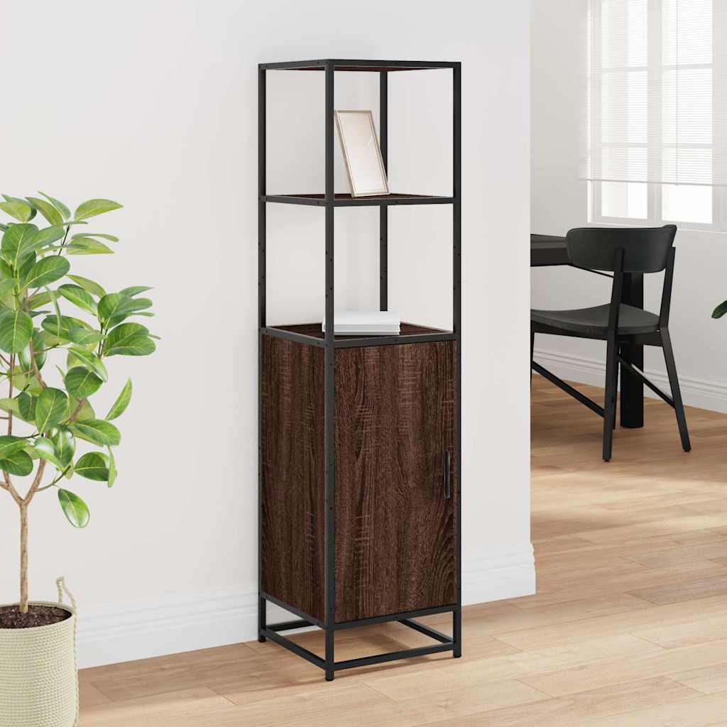 vidaXL Hoge kast 35,5x35x139 cm bewerkt hout en metaal gerookt eiken - Aashly