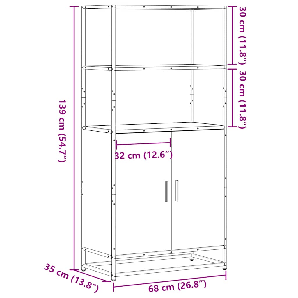 vidaXL Hoge kast 68x35x139cm bewerkt hout en metaal grijs sonoma eiken - Aashly