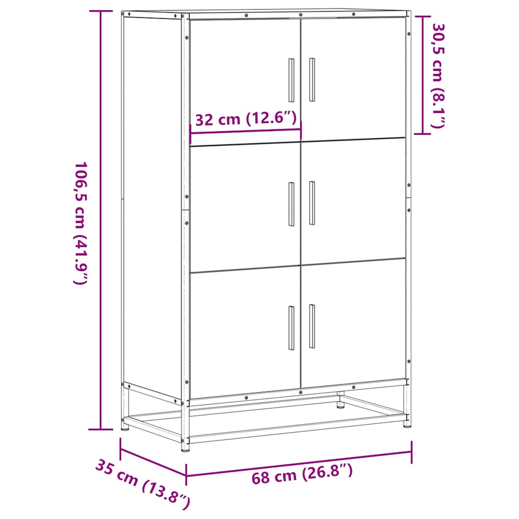 vidaXL Hoge kast 68x35x106,5 cm bewerkt hout en metaal gerookt eiken - Aashly