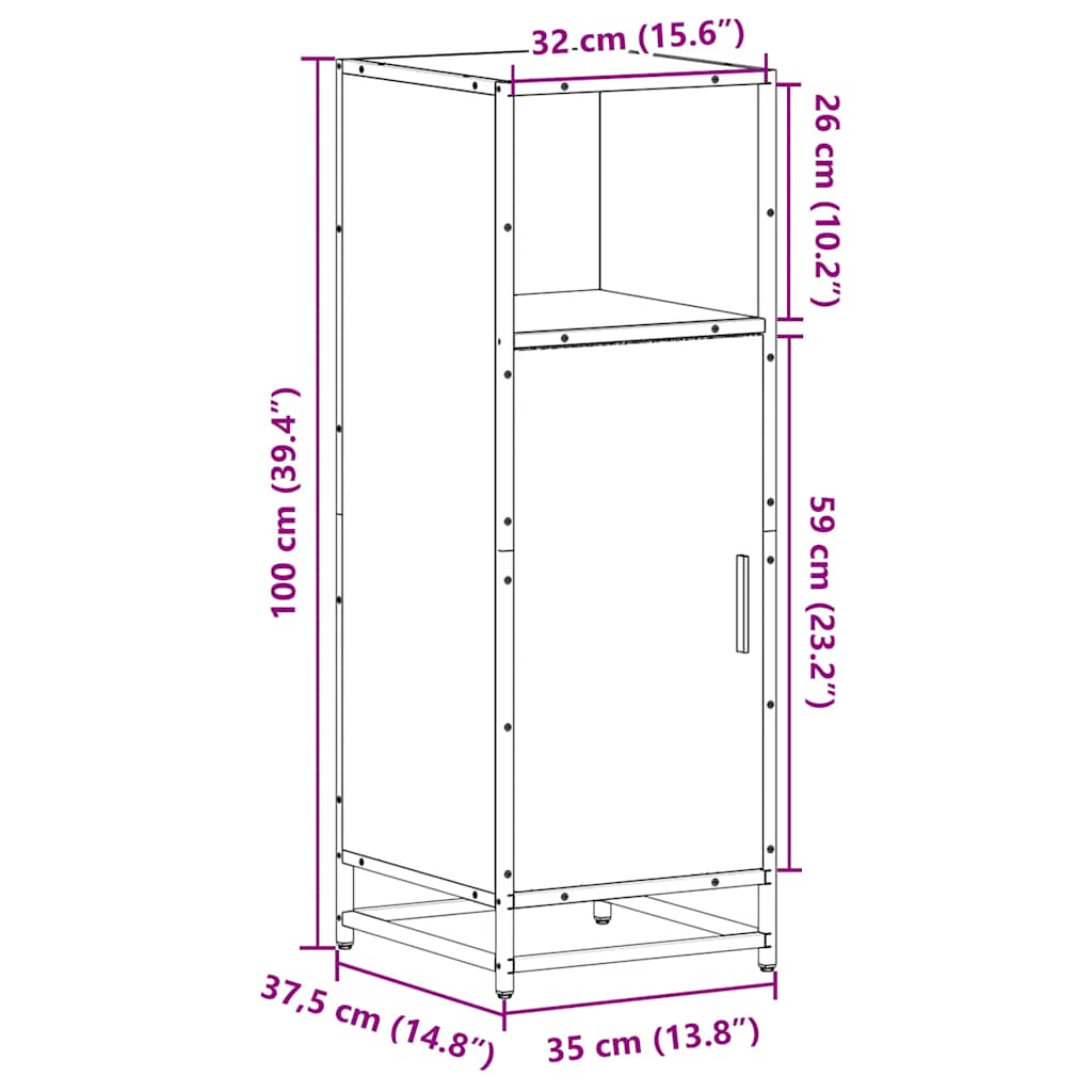 vidaXL Badkamerkast 35x37,5x100 cm bewerkt hout zwart - Aashly