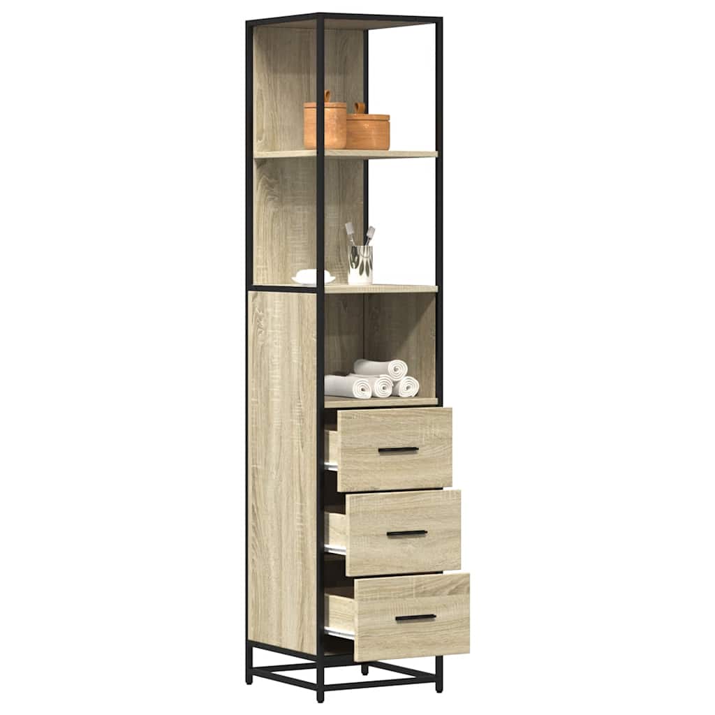 vidaXL Badkamerkast 35x37,5x166cm bewerkt hout grijs sonoma eikenkleur - Aashly