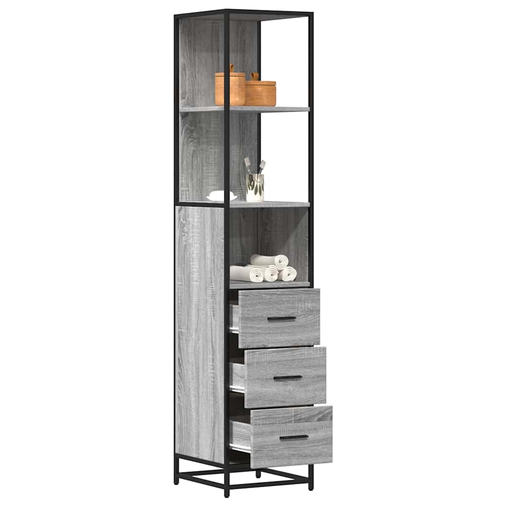 vidaXL Badkamerkast 35x37,5x166cm bewerkt hout grijs sonoma eikenkleur - Aashly
