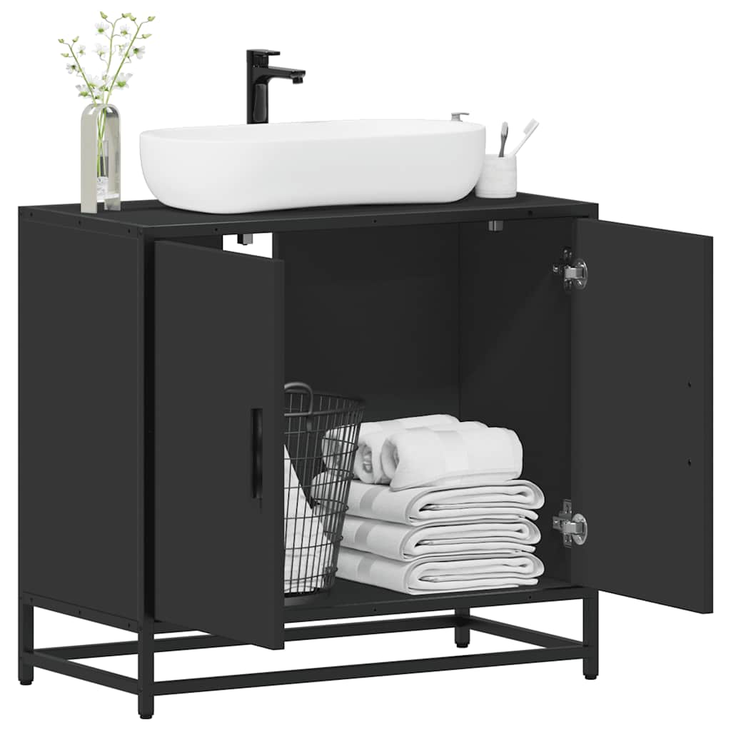 vidaXL Wastafelkast 65x33x60 cm bewerkt hout zwart - Aashly