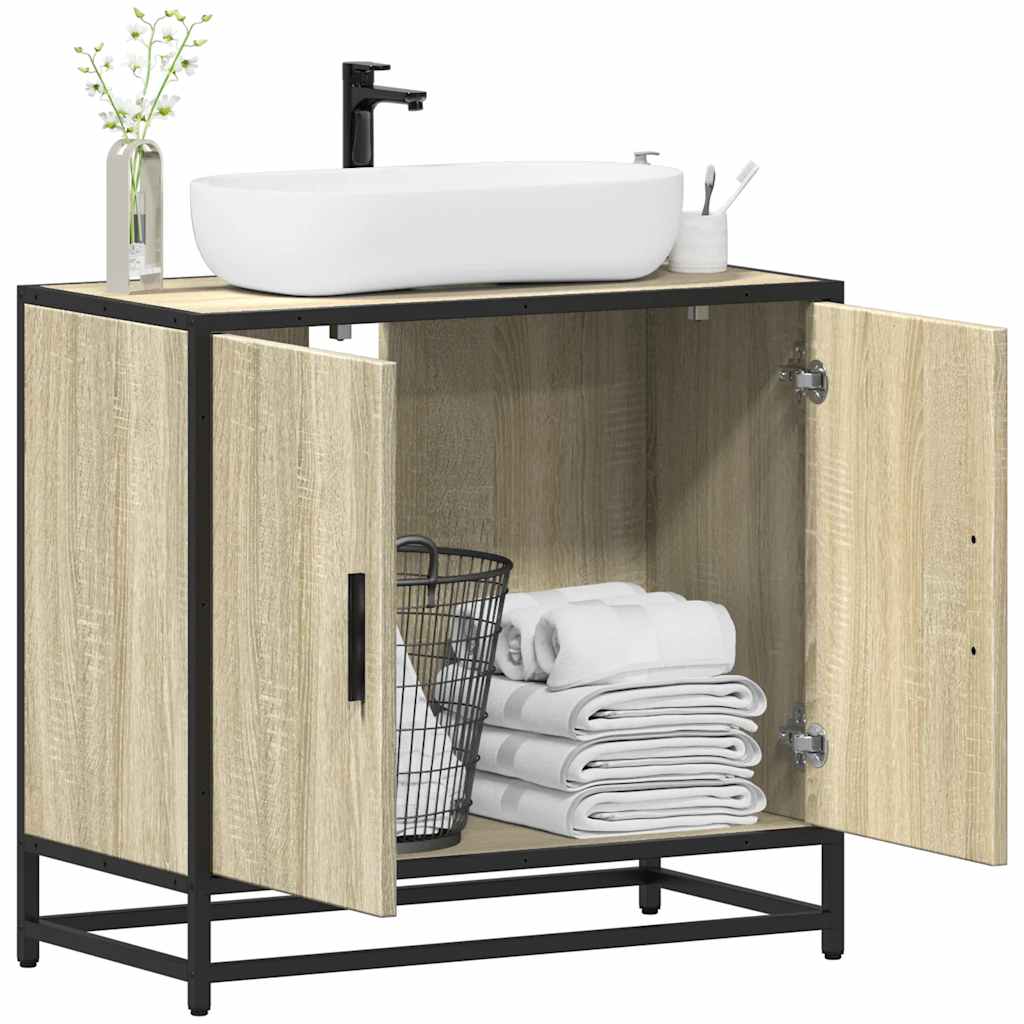 vidaXL Wastafelkast 65x33x60 cm bewerkt hout zwart - Aashly