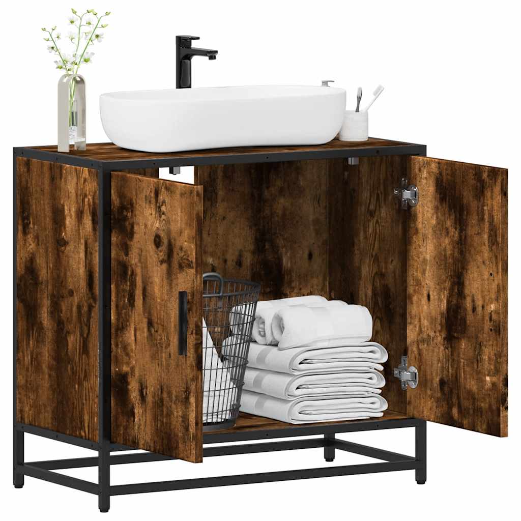 vidaXL Wastafelkast 65x33x60 cm bewerkt hout zwart - Aashly