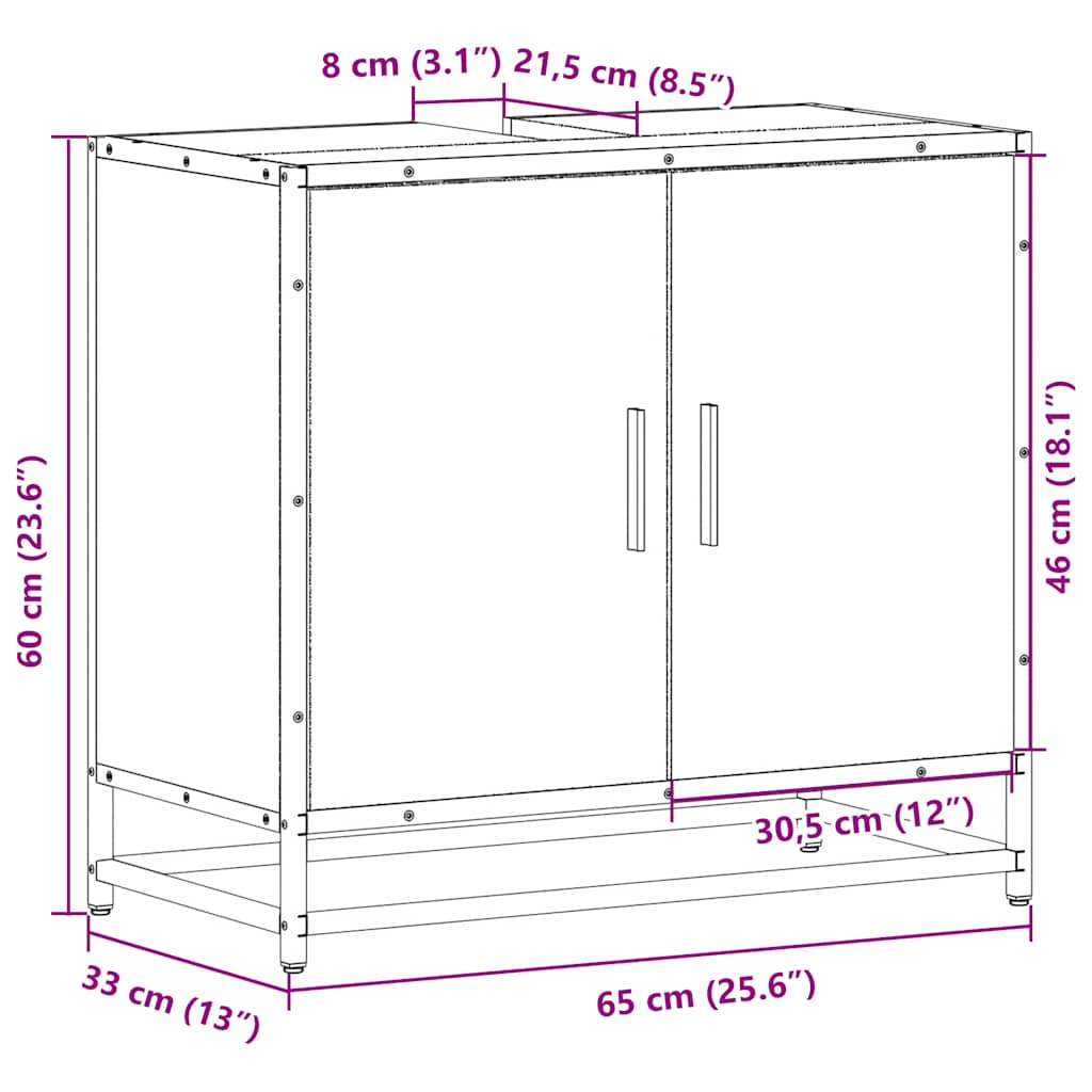 vidaXL Wastafelkast 65x33x60 cm bewerkt hout zwart - Aashly