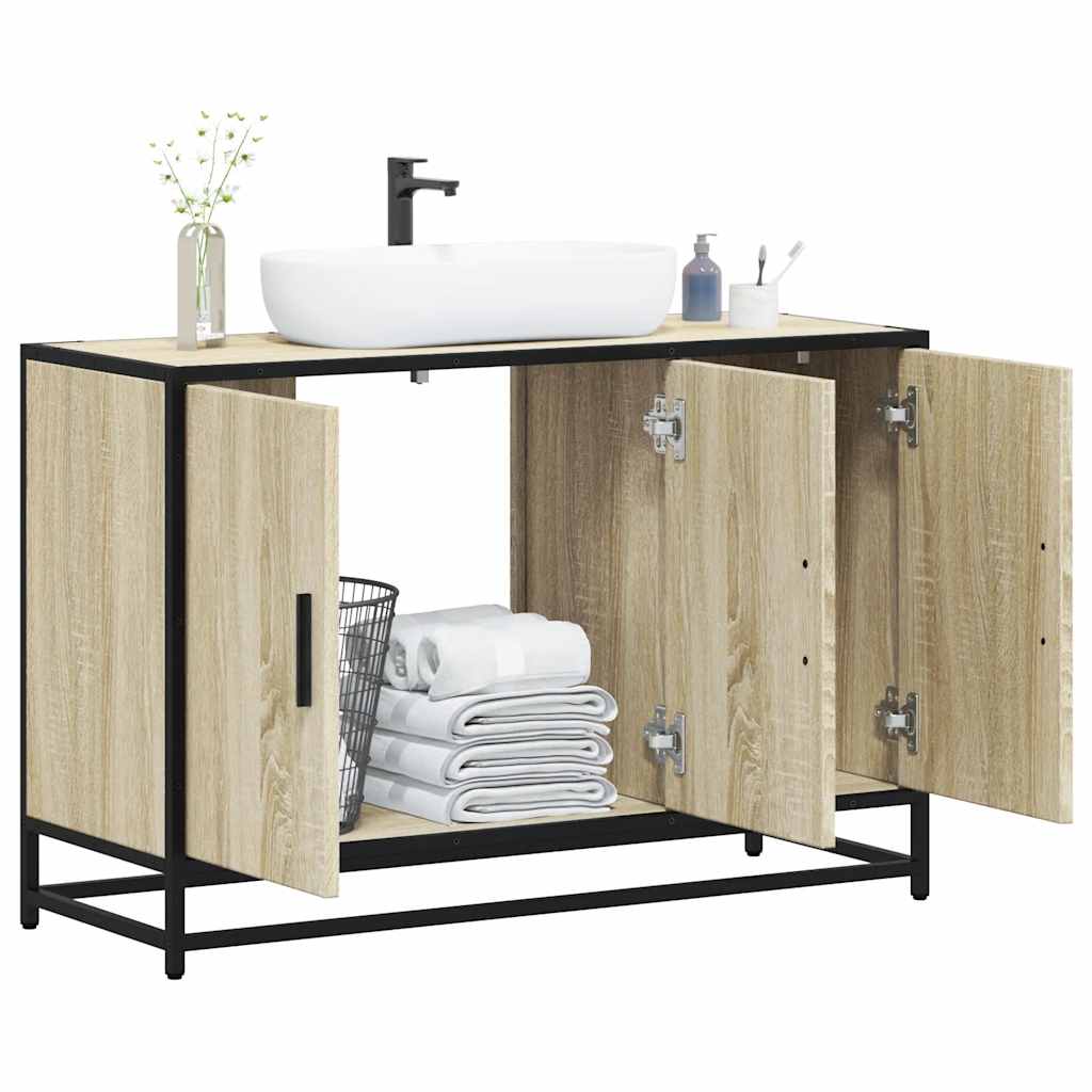 vidaXL Wastafelkast 90x33x60 cm bewerkt hout sonoma eikenkleurig - Aashly